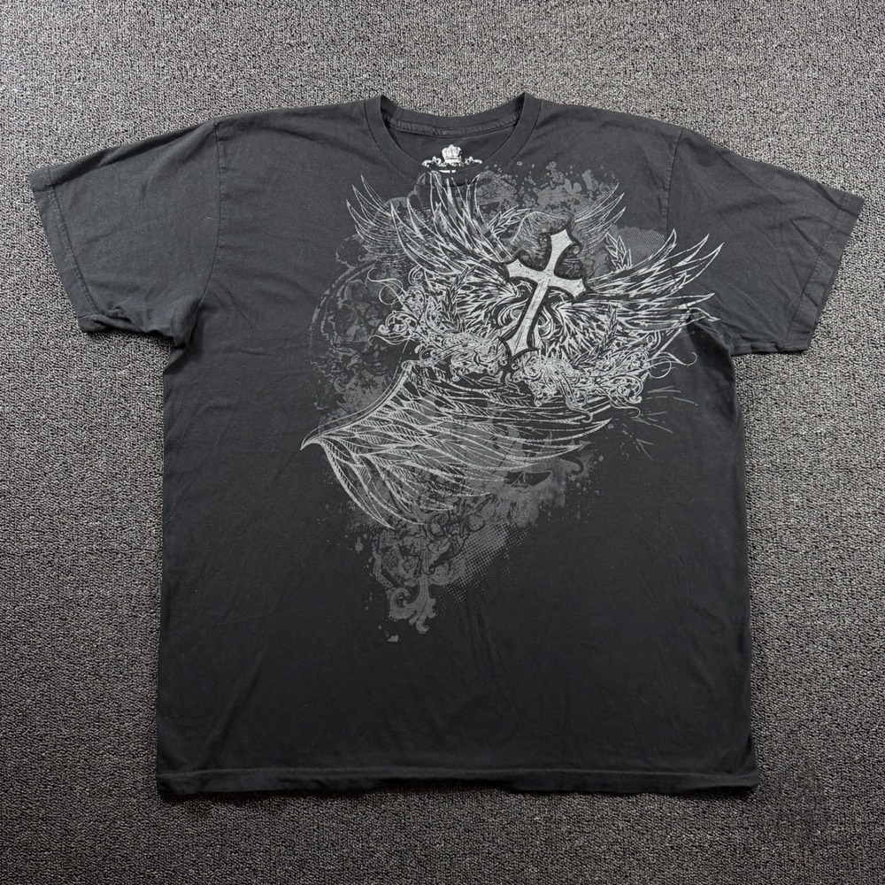 Helix Y2K T-Shirt Mens XXL Gothic Cross & Wings Graphic Grunge Skater Streetwear